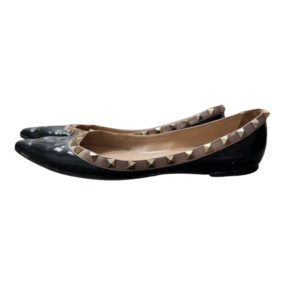 Authentic Valentino Garavani Black Leather‎ Rockstud Ballet Size EU 37.5